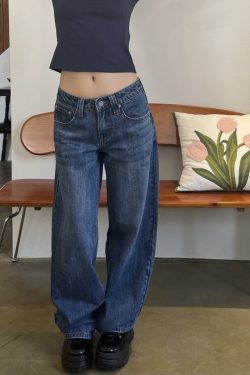 Retro Vertical Striped Washed Wide-Leg Slim Straight-Leg Low-Waist Jeans for Women - Spring/Summer 90s Y2K Style