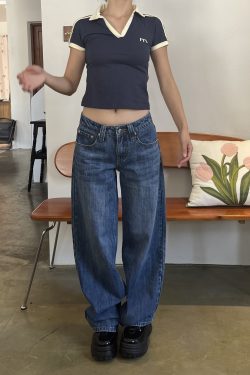 Retro Vertical Striped Washed Wide-Leg Slim Straight-Leg Low-Waist Jeans for Women - Spring/Summer 90s Y2K Style