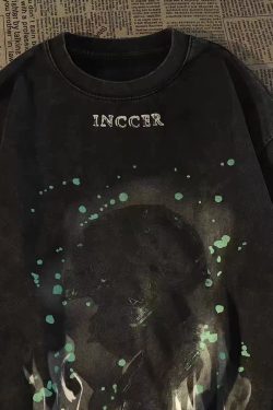 Retro Vintage Distressed Green Short Sleeve T-Shirt for Women - Trendy Summer Base Top in European and American Style