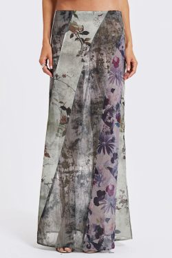 Retro Vintage Hot Girl Plant Print Midi Skirt - Trendy National Style Long Skirt for Y2K and 90s Fashion Lovers