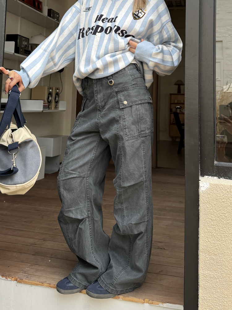 Retro Washed Vintage Multi-Pocket Straight-Leg Work Pants for Men and Women - Loose American Street Casual Style Retro Washed Vintage Multi-Pocket Straight-Leg Work Pants for Men and Women - Loose American Street Casual Style