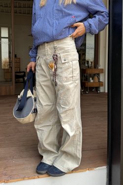 Retro Washed Vintage Multi-Pocket Straight-Leg Work Pants for Men and Women - Loose American Street Casual Style