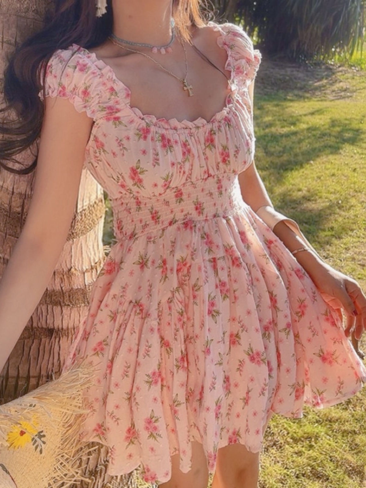 Romantic Floral Puff Sleeve Dress with French Square Neck - Handmade Hawaiian Style for Spring/Summer Vacation 2025 Romantic Floral Puff Sleeve Dress with French Square Neck - Handmade Hawaiian Style for Spring/Summer Vacation 2025