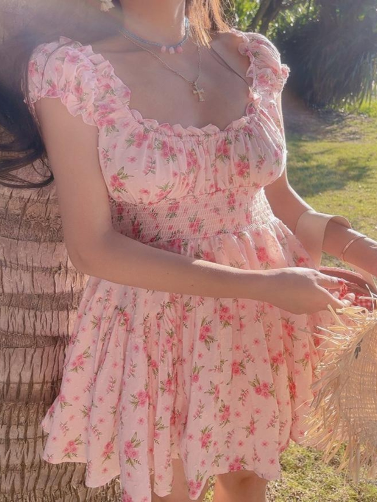 Romantic Floral Puff Sleeve Dress with French Square Neck - Handmade Hawaiian Style for Spring/Summer Vacation 2025 Romantic Floral Puff Sleeve Dress with French Square Neck - Handmade Hawaiian Style for Spring/Summer Vacation 2025