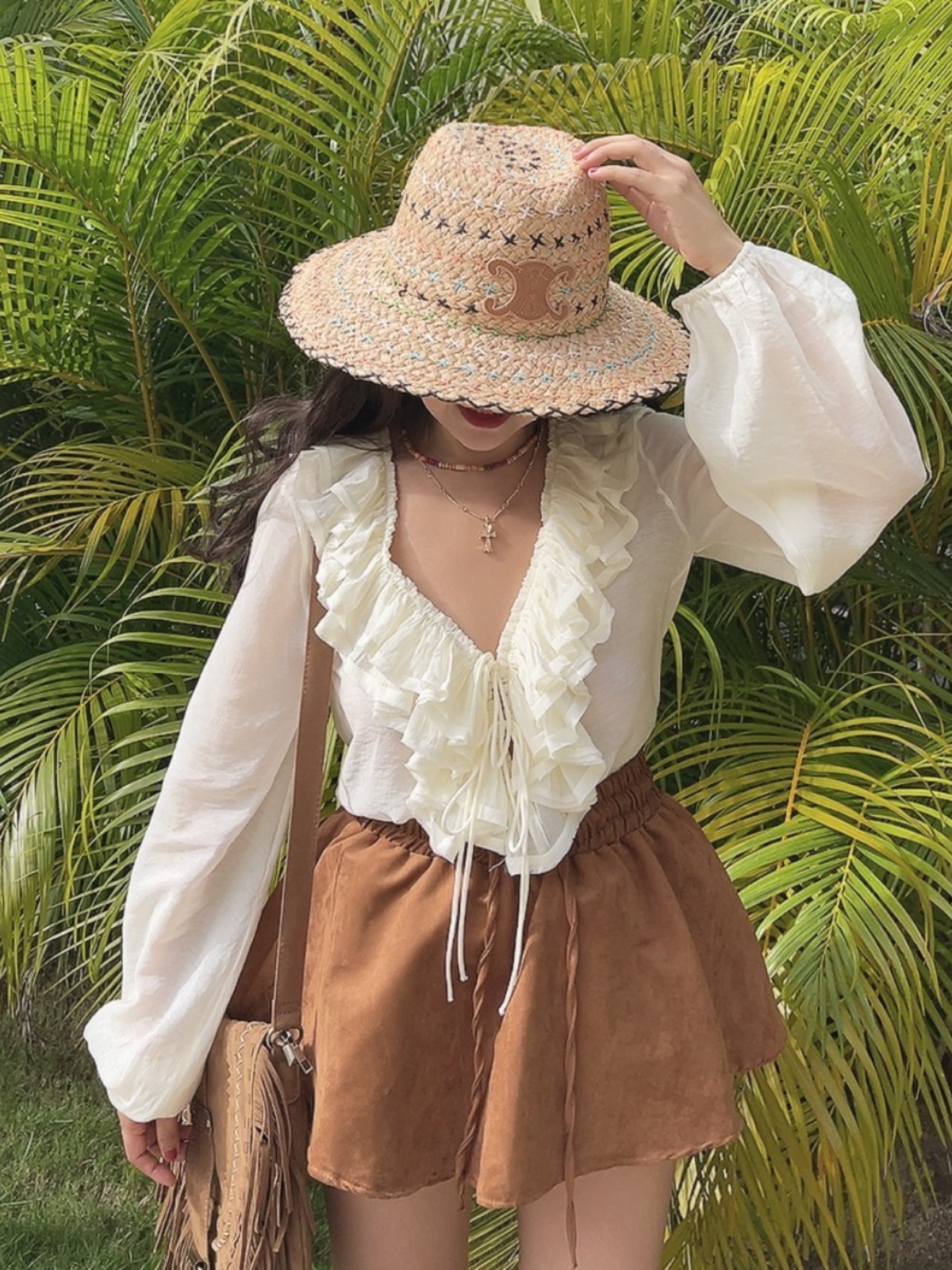 Romantic Multi-Layer Ruffled Tie-Sleeve Lantern Sleeve Fairy Vacation Shirt - Handmade Spring/Summer 2025 Fashion Romantic Multi-Layer Ruffled Tie-Sleeve Lantern Sleeve Fairy Vacation Shirt - Handmade Spring/Summer 2025 Fashion
