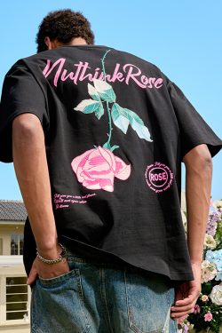 Rose Embroidery Heavyweight Short Sleeve T-Shirt - American Retro Loose Fit for Men and Women, 2025 Y2K Style