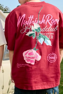 Rose Embroidery Heavyweight Short Sleeve T-Shirt - American Retro Loose Fit for Men and Women, 2025 Y2K Style