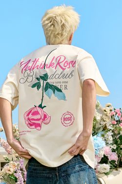 Rose Embroidery Heavyweight Short Sleeve T-Shirt - American Retro Loose Fit for Men and Women, 2025 Y2K Style