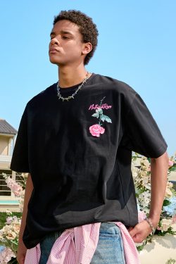 Rose Embroidery Heavyweight Short Sleeve T-Shirt - American Retro Loose Fit for Men and Women, 2025 Y2K Style