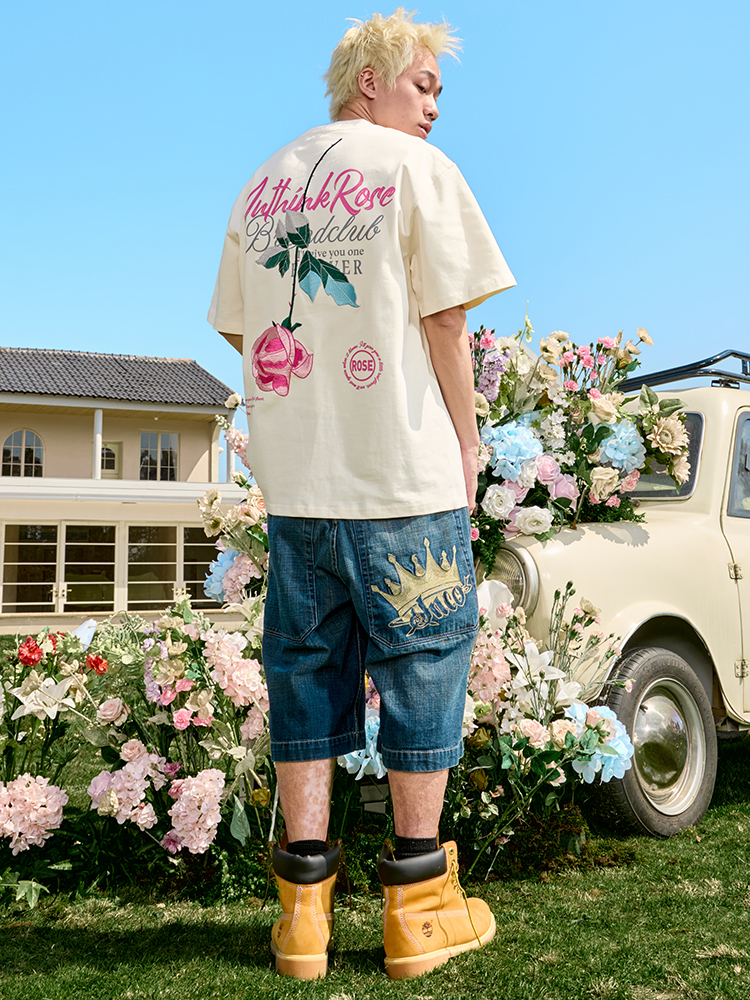 Rose Embroidery Heavyweight Short Sleeve T-Shirt - American Retro Loose Fit for Men and Women, 2025 Y2K Style Rose Embroidery Heavyweight Short Sleeve T-Shirt - American Retro Loose Fit for Men and Women, 2025 Y2K Style