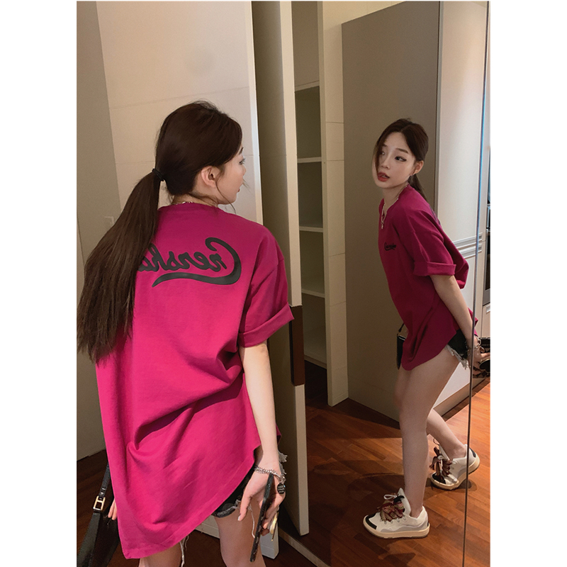 Rose Red Plus Size Loose Fit Cotton Short Sleeve T-Shirt for Women - Casual Mid-Length Top, Perfect for Everyday Wear Rose Red Plus Size Loose Fit Cotton Short Sleeve T-Shirt for Women - Casual Mid-Length Top, Perfect for Everyday Wear