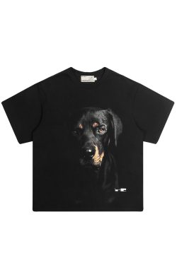 Rottweiler Head Graphic Short Sleeve T-Shirt in Harshandcruel Street Style - Trendy Urban Fashion for 90s and Y2K Lovers
