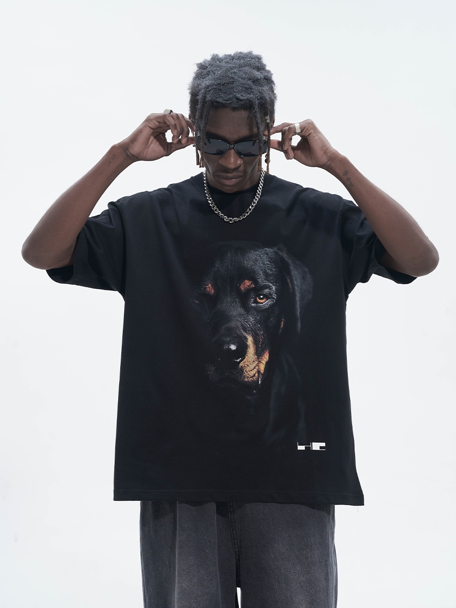 Rottweiler Head Graphic Short Sleeve T-Shirt in Harshandcruel Street Style - Trendy Urban Fashion for 90s and Y2K Lovers Rottweiler Head Graphic Short Sleeve T-Shirt in Harshandcruel Street Style - Trendy Urban Fashion for 90s and Y2K Lovers