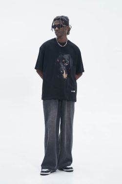 Rottweiler Head Graphic Short Sleeve T-Shirt in Harshandcruel Street Style - Trendy Urban Fashion for 90s and Y2K Lovers