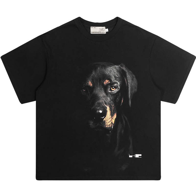 Rottweiler Head Graphic Short Sleeve T-Shirt in Harshandcruel Street Style - Trendy Urban Fashion for 90s and Y2K Lovers Rottweiler Head Graphic Short Sleeve T-Shirt in Harshandcruel Street Style - Trendy Urban Fashion for 90s and Y2K Lovers