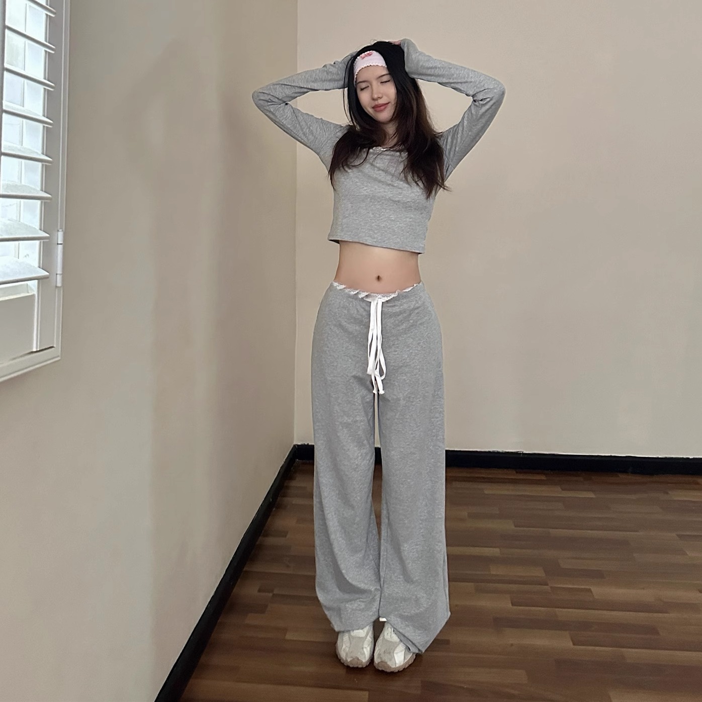 Round Neck Lace Long Sleeve Top & Straight Leg Trousers Slim Fit Set for Women - 2025 Spring Fashion, Elegant Style Round Neck Lace Long Sleeve Top & Straight Leg Trousers Slim Fit Set for Women - 2025 Spring Fashion, Elegant Style