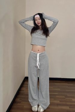 Round Neck Lace Long Sleeve Top & Straight Leg Trousers Slim Fit Set for Women - 2025 Spring Fashion, Elegant Style