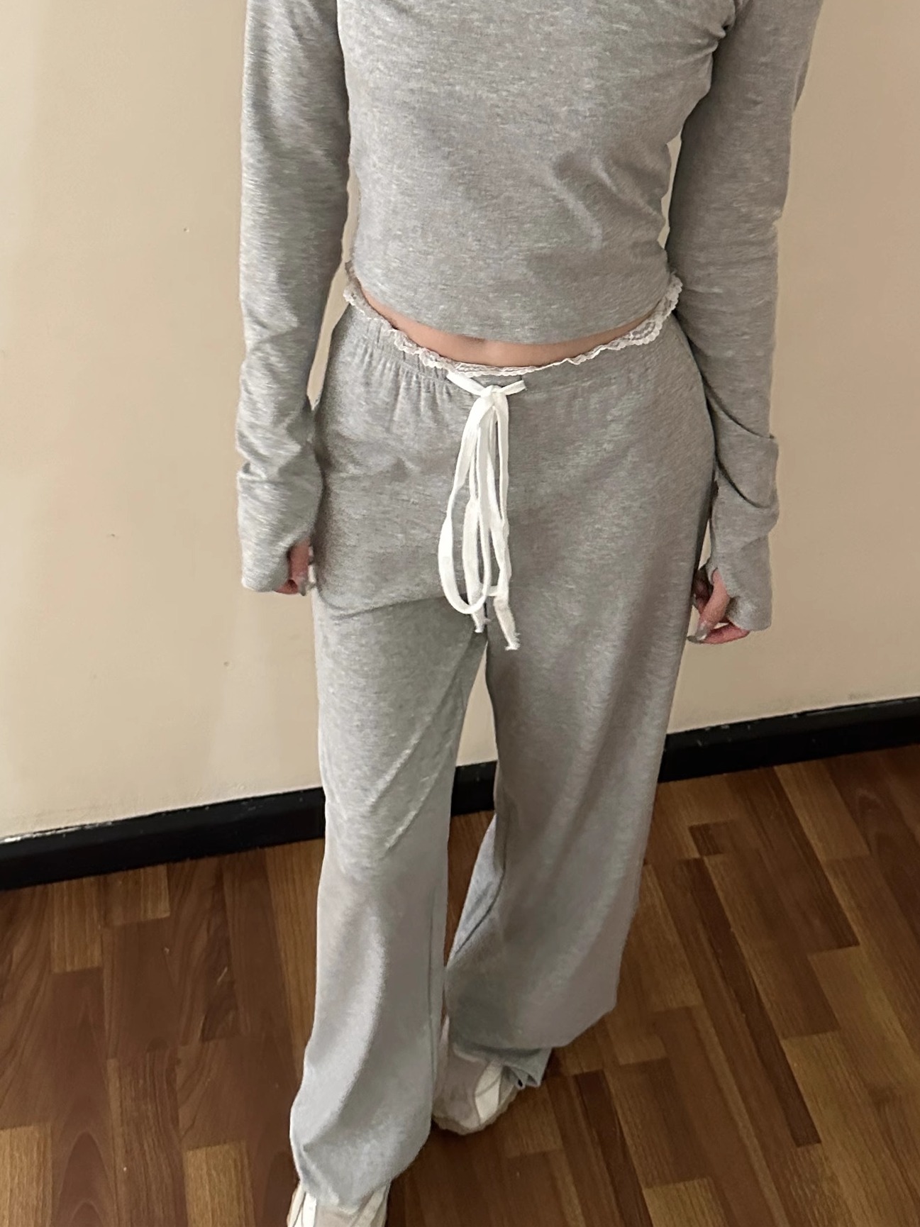 Round Neck Lace Long Sleeve Top & Straight Leg Trousers Slim Fit Set for Women - 2025 Spring Fashion, Elegant Style Round Neck Lace Long Sleeve Top & Straight Leg Trousers Slim Fit Set for Women - 2025 Spring Fashion, Elegant Style