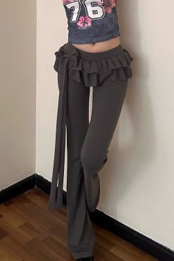 Ruffle Spliced Flared Pants for Women - 2025 Low Waist Slim Fit Casual Long Pants - Versatile Y2K Style