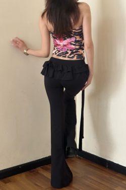 Ruffle Spliced Flared Pants for Women - 2025 Low Waist Slim Fit Casual Long Pants - Versatile Y2K Style