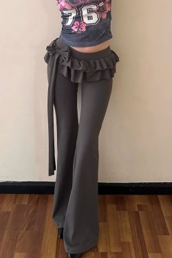 Ruffle Spliced Flared Pants for Women - 2025 Low Waist Slim Fit Casual Long Pants - Versatile Y2K Style