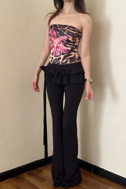 Ruffle Spliced Flared Pants for Women - 2025 Low Waist Slim Fit Casual Long Pants - Versatile Y2K Style