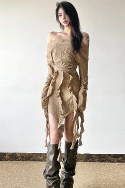 Ruffled Fringe Denim Skirt for Women, Distressed Light Wash Short Skirt, Off-Shoulder Dress, Y2K Style, Boho Chic Fashion