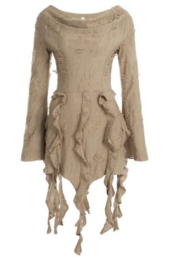Ruffled Fringe Denim Skirt for Women, Distressed Light Wash Short Skirt, Off-Shoulder Dress, Y2K Style, Boho Chic Fashion