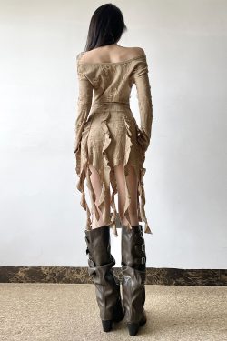 Ruffled Fringe Denim Skirt for Women, Distressed Light Wash Short Skirt, Off-Shoulder Dress, Y2K Style, Boho Chic Fashion