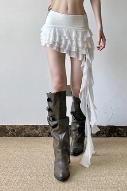Ruffled Irregular Mesh Ribbon Half Skirt - Versatile Cake Skirt for Y2K and Korean Style Fashion