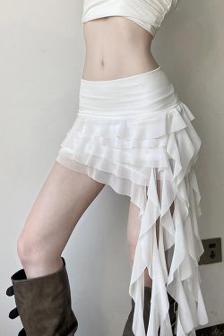 Ruffled Irregular Mesh Ribbon Half Skirt - Versatile Cake Skirt for Y2K and Korean Style Fashion