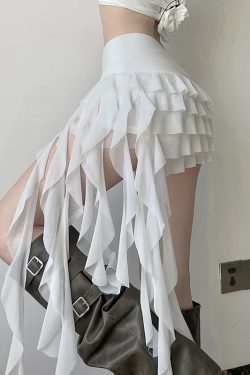 Ruffled Irregular Mesh Ribbon Half Skirt - Versatile Cake Skirt for Y2K and Korean Style Fashion
