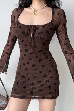 Self-Made American Vintage U-Neck Tie Embroidered Mini Dress - Slim Fit Hot Girl Style for 90s and Y2K Fashion