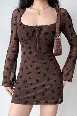 Self-Made American Vintage U-Neck Tie Embroidered Mini Dress - Slim Fit Hot Girl Style for 90s and Y2K Fashion