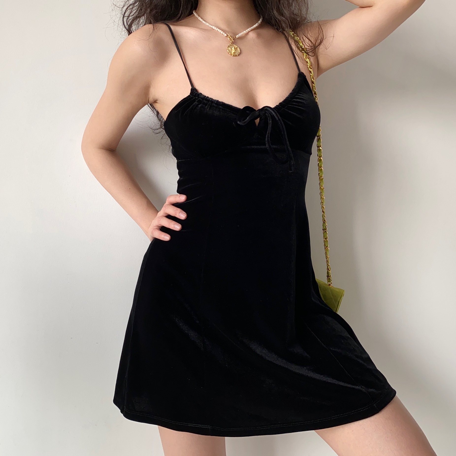 Sexy Black Velvet Lace-Up Camisole Dress for Women - A-Line Short Skirt, European American Style, Y2K Fashion Sexy Black Velvet Lace-Up Camisole Dress for Women - A-Line Short Skirt, European American Style, Y2K Fashion