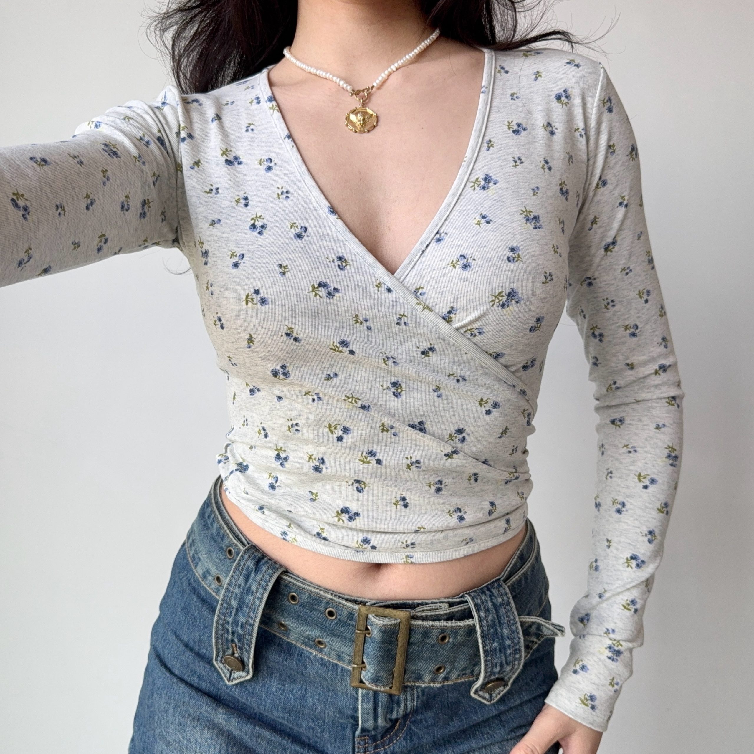 Sexy Cross V-Neck Wrap Long Sleeve Floral T-Shirt - European American Style Women's Top - Trendy Y2K Fashion Sexy Cross V-Neck Wrap Long Sleeve Floral T-Shirt - European American Style Women's Top - Trendy Y2K Fashion