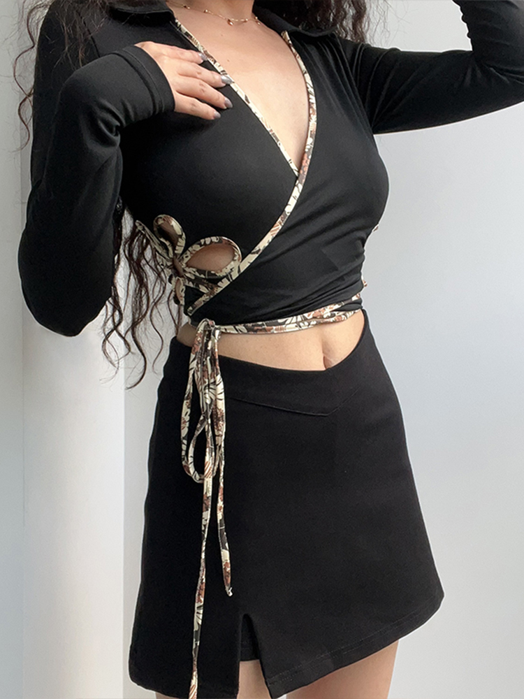 Sexy Deep V-Neck Hollow Floral Long Sleeve Cropped Top - European American Style High-Waisted Y2K Fashion for Hot Girls Sexy Deep V-Neck Hollow Floral Long Sleeve Cropped Top - European American Style High-Waisted Y2K Fashion for Hot Girls