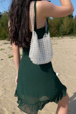 Sexy Green Shoulder Tie Ruffled Edge Waist-Cinching Short A-Line Dress - Flirty 90s Inspired Style