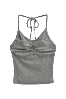 Sexy Halter Neck V-Neck High-Waisted Ribbed Camisole - Slim Fit Solid Color Top for European and American Style