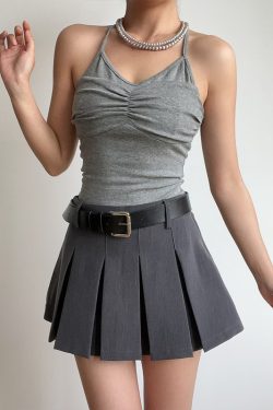 Sexy Halter Neck V-Neck High-Waisted Ribbed Camisole - Slim Fit Solid Color Top for European and American Style