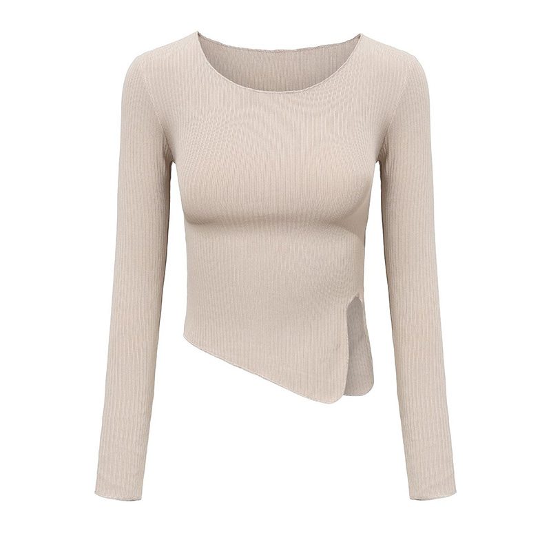 Sexy High-Waisted Irregular Hem Long Sleeve T-Shirt with One-Sided Slit - European & American Style Fashion Top Sexy High-Waisted Irregular Hem Long Sleeve T-Shirt with One-Sided Slit - European & American Style Fashion Top