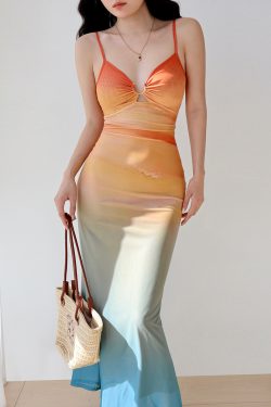 Sexy Hot Girl Mesh Printed Spaghetti Strap Dress - Vintage European American Style, Floor-Length Holiday Maxi Dress