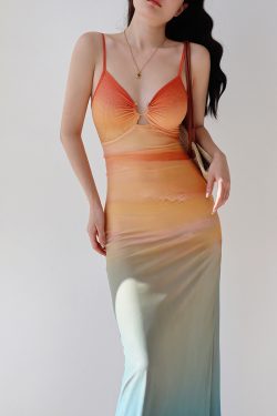 Sexy Hot Girl Mesh Printed Spaghetti Strap Dress - Vintage European American Style, Floor-Length Holiday Maxi Dress