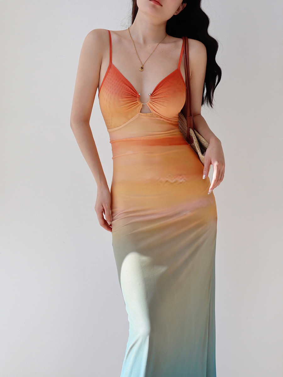 Sexy Hot Girl Mesh Printed Spaghetti Strap Dress - Vintage European American Style, Floor-Length Holiday Maxi Dress Sexy Hot Girl Mesh Printed Spaghetti Strap Dress - Vintage European American Style, Floor-Length Holiday Maxi Dress