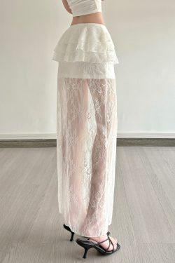 Sexy Lace Spliced Tulle Ruffle Ribbon Half Skirt - Niche Design Long Skirt for 90s and Y2K Fashion Lovers