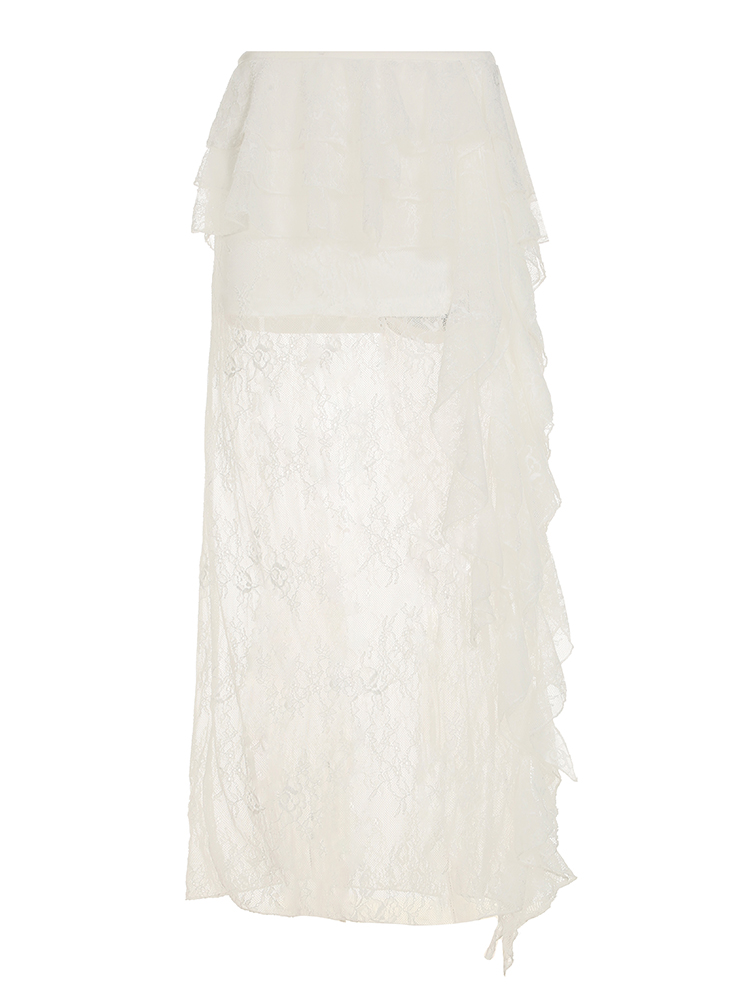 Sexy Lace Spliced Tulle Ruffle Ribbon Half Skirt - Niche Design Long Skirt for 90s and Y2K Fashion Lovers Sexy Lace Spliced Tulle Ruffle Ribbon Half Skirt - Niche Design Long Skirt for 90s and Y2K Fashion Lovers