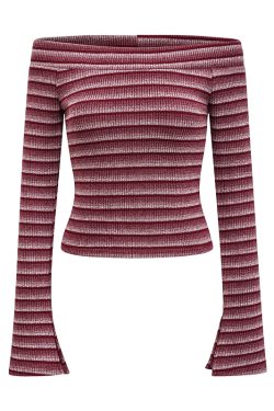 Sexy Off-the-Shoulder Striped Knitted Crop Top for Women - Slim Fit European and American Style Fashion Top