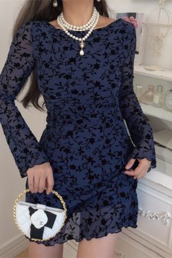 Sexy One-Shoulder Bell Sleeve Mesh Long Sleeve Dress - Handmade Early Autumn Style, Australian Niche Fashion
