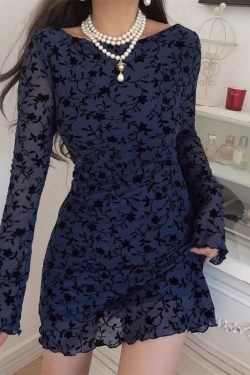 Sexy One-Shoulder Bell Sleeve Mesh Long Sleeve Dress - Handmade Early Autumn Style, Australian Niche Fashion