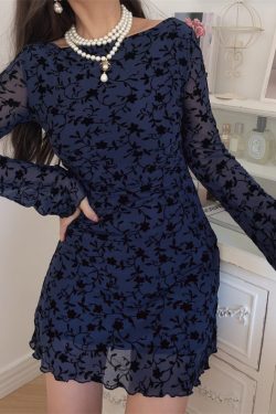 Sexy One-Shoulder Bell Sleeve Mesh Long Sleeve Dress - Handmade Early Autumn Style, Australian Niche Fashion